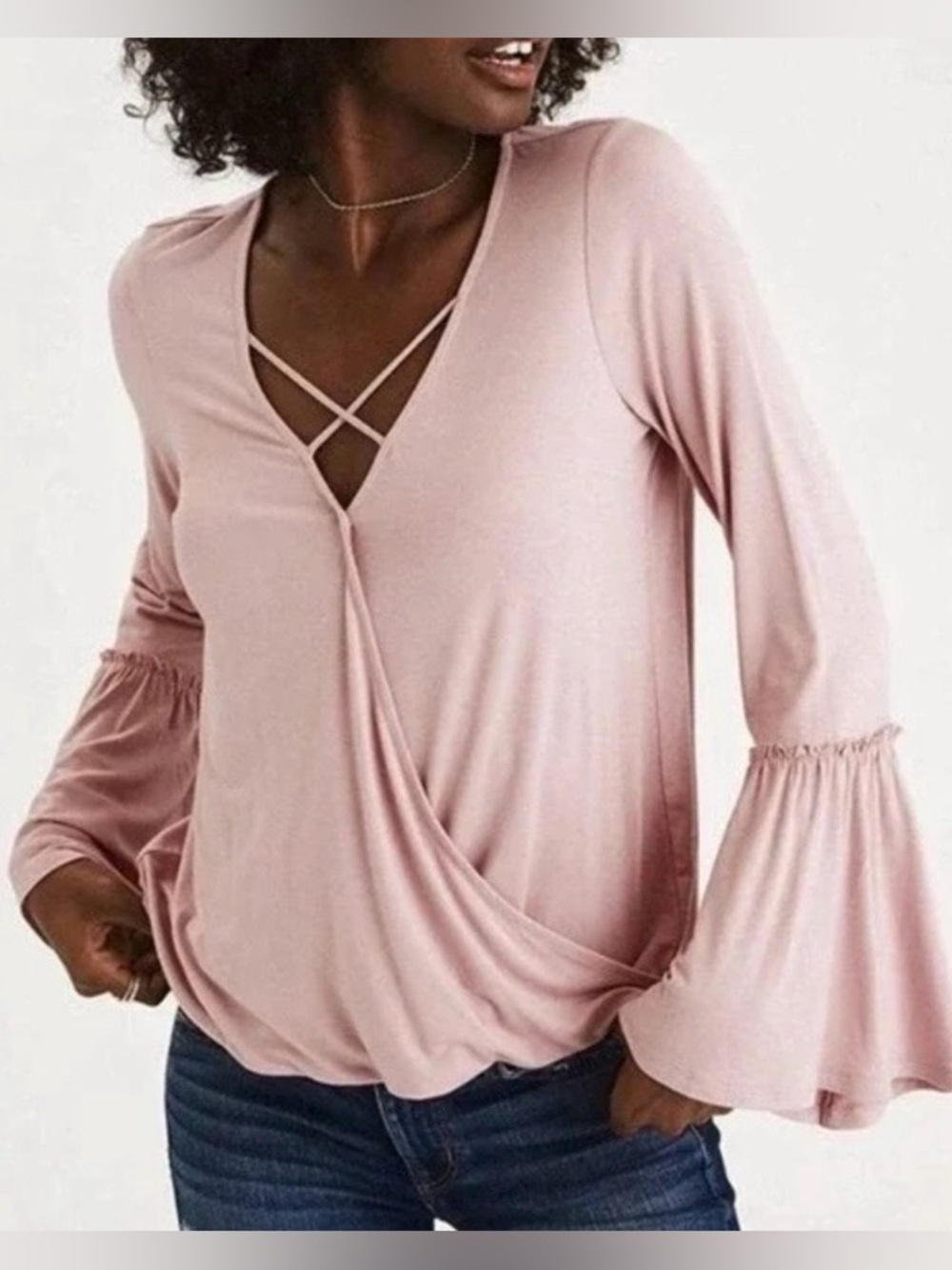 American Eagle Outfitters Mauve Soft and Sexy Bell Sleeve Top Size Small